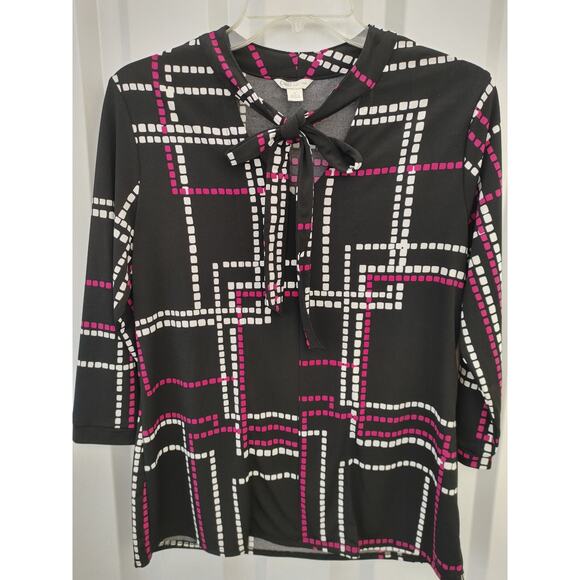 CATO Blouse Top 3/4 Sleeve Front Tie Geometric Small - Picture 1 of 5